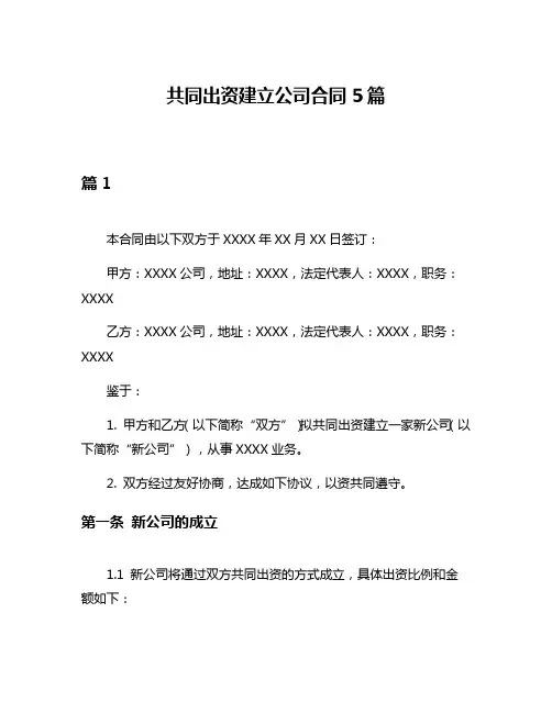 共同出资建立公司合同5篇