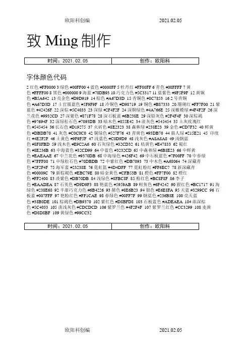 字体颜色代码(完整)之欧阳科创编