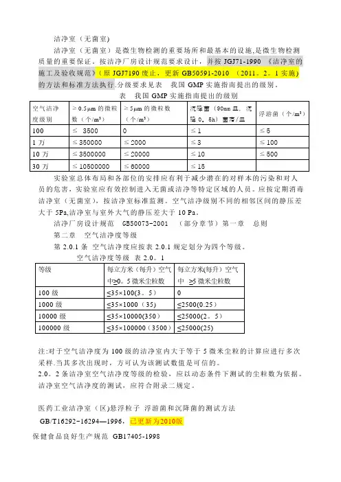 洁净室(无菌室)分级