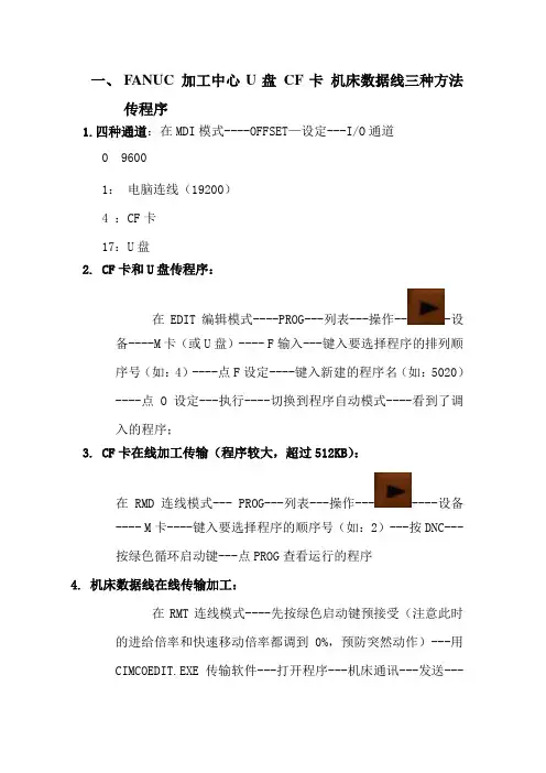 FANUC 加工中心U盘 CF卡 机床数据线三种方法传程序