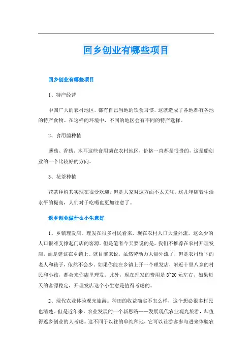 回乡创业有哪些项目