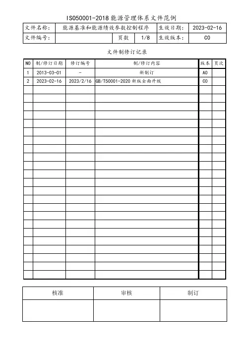 能源基准和能源绩效参数控制程序