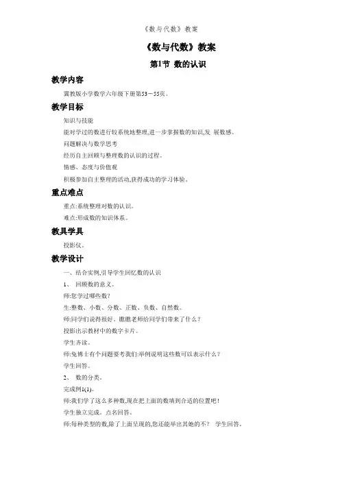 《数与代数》教案