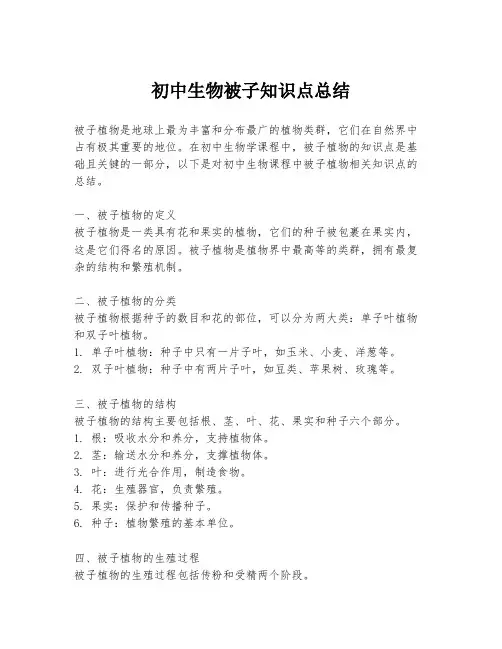 初中生物被子知识点总结