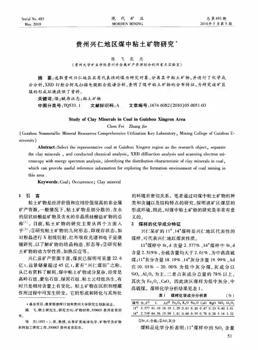 贵州兴仁地区煤中粘土矿物研究