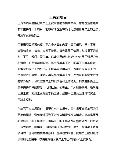 工资表项目