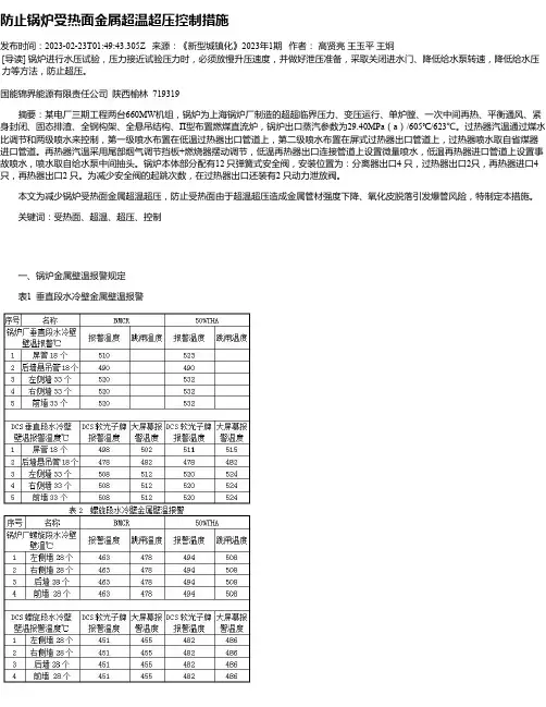 防止锅炉受热面金属超温超压控制措施