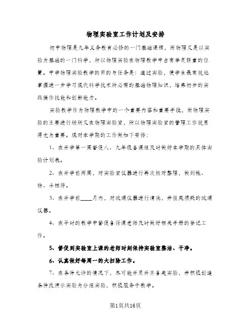 2024年物理实验室工作计划及安排（6篇）