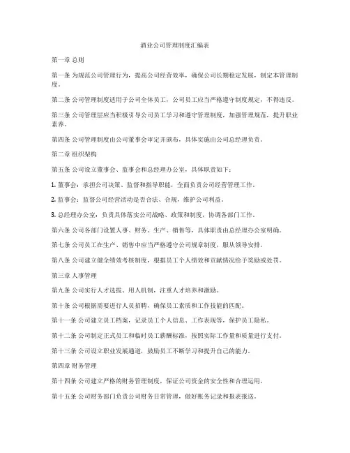 酒业公司管理制度汇编表