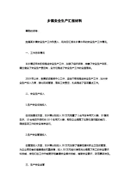 乡镇安全生产汇报材料
