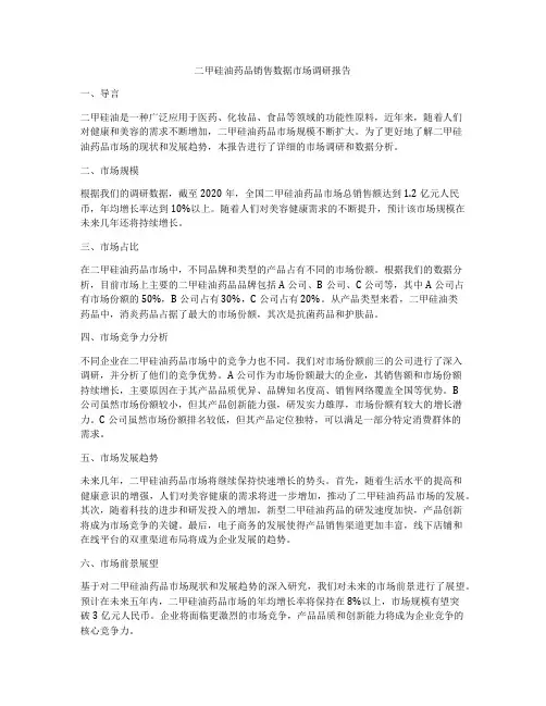 二甲硅油药品销售数据市场调研报告