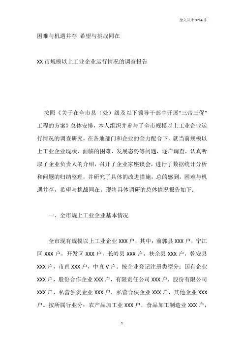 工信局-市规模以上工业企业运行情况的调查报告