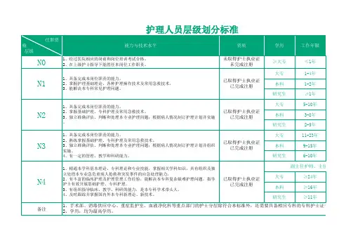 护理人员层级划分标准表