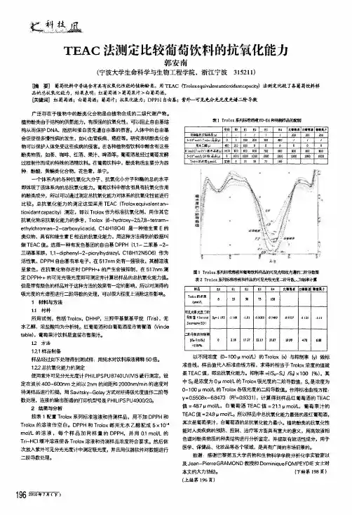 teac法测定比较葡萄饮料的抗氧化能力