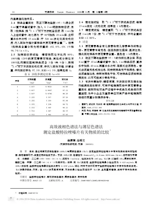 高效液相色谱法与薄层色谱法测定盐酸特拉唑嗪片有关物质的比较