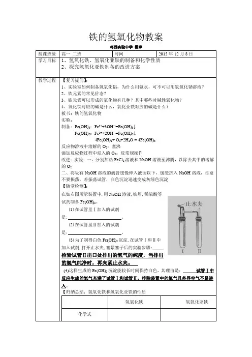 铁的氢氧化物教案