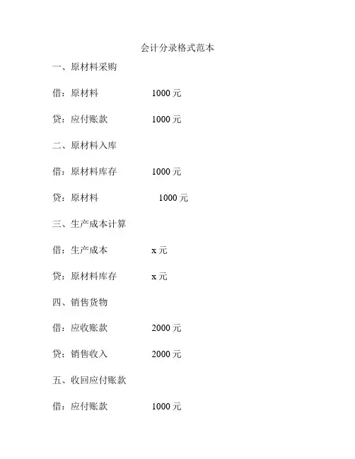 会计分录格式范本