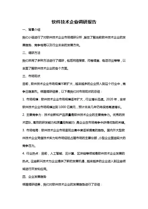 软件技术企业调研报告