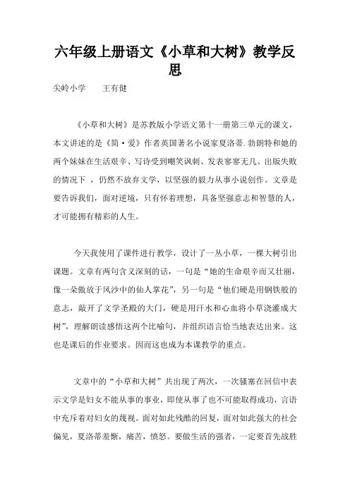 六年级上册语文《小草和大树》教学反思