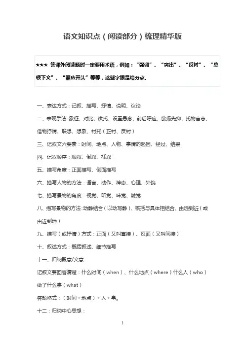语文知识点(阅读部分)梳理精华版