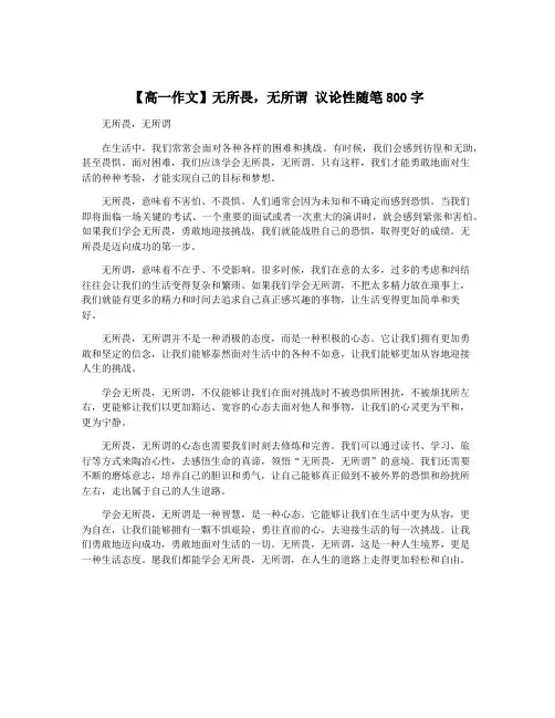 【高一作文】无所畏,无所谓 议论性随笔800字