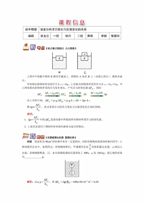 深度分析浮力变化与压强变化的关系