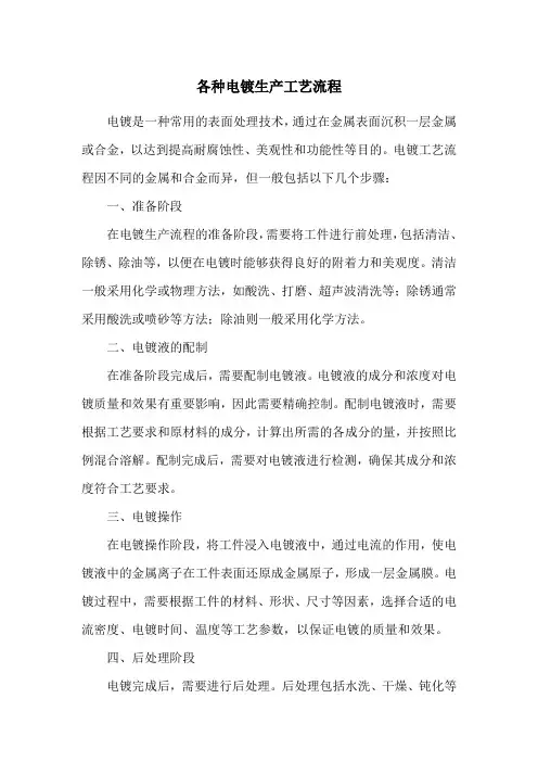 各种电镀生产工艺流程