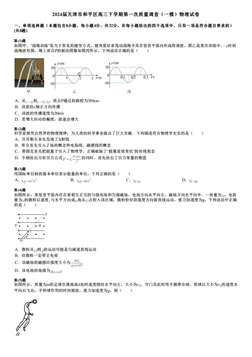 2024届天津市和平区高三下学期第一次质量调查(一模)物理试卷
