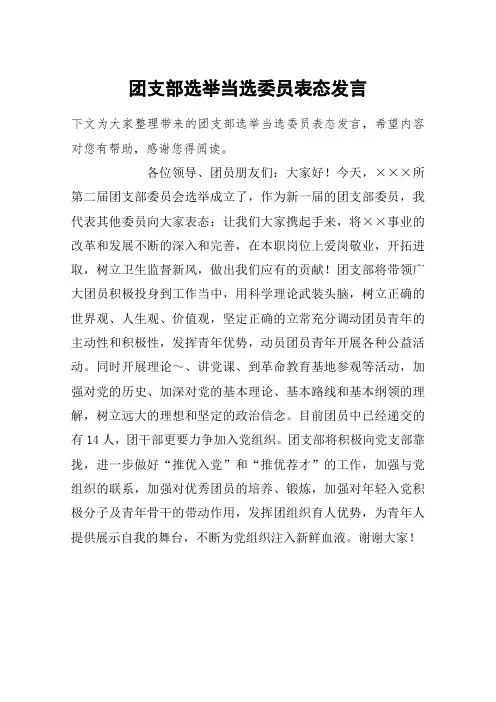 团支部选举当选委员表态发言