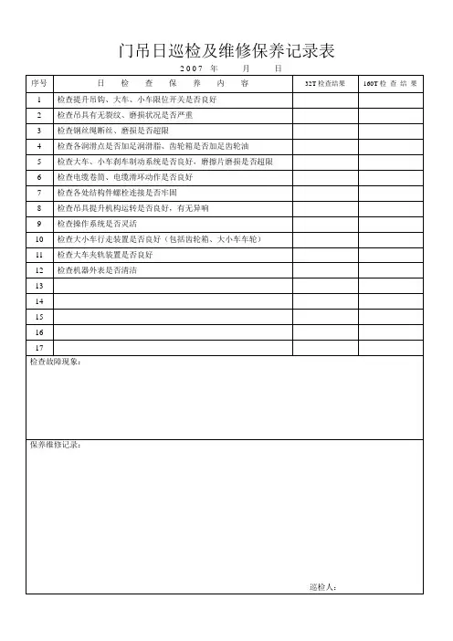 日常检查保养维修记录表