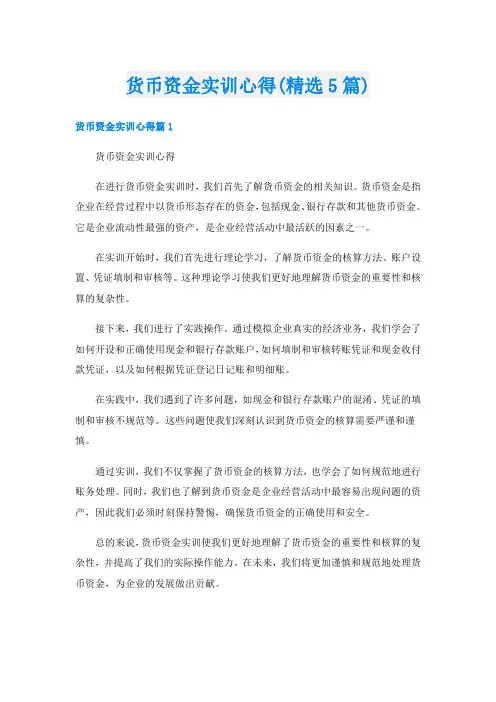 货币资金实训心得(精选5篇)