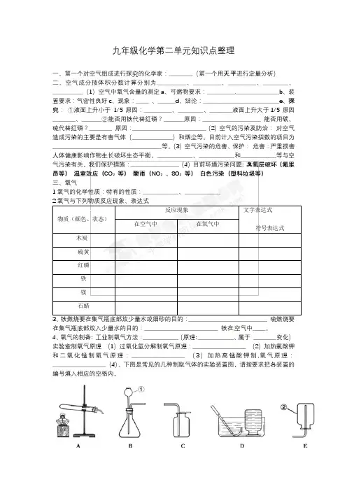 人教版化学九年级上册第二单元知识点整理