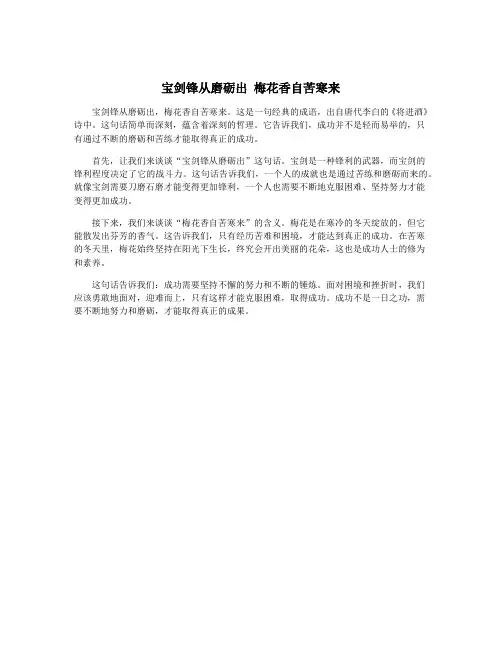 宝剑锋从磨砺出 梅花香自苦寒来