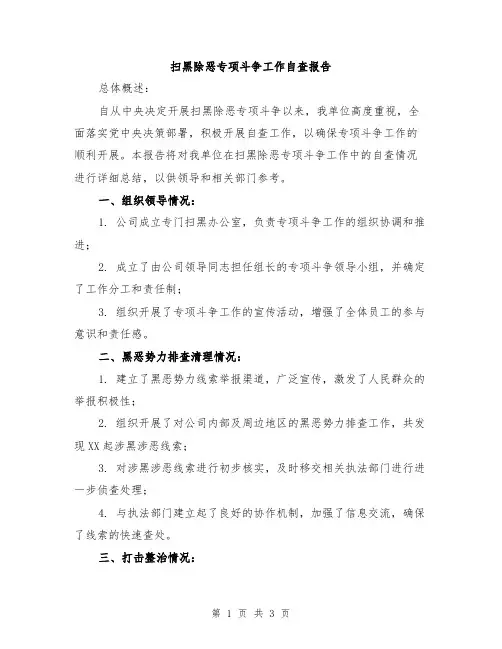 扫黑除恶专项斗争工作自查报告