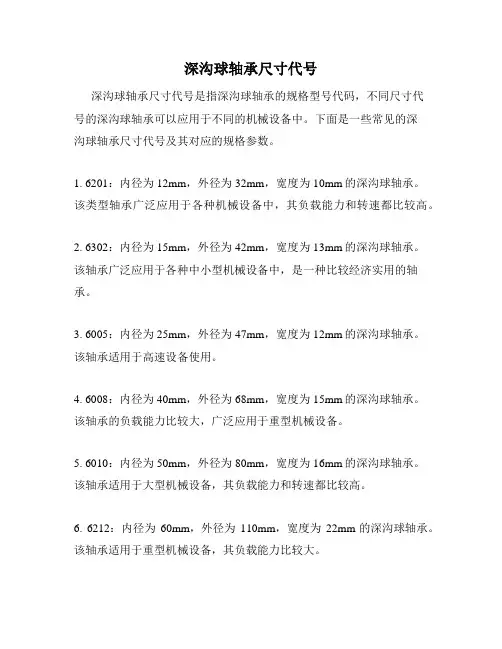 深沟球轴承尺寸代号