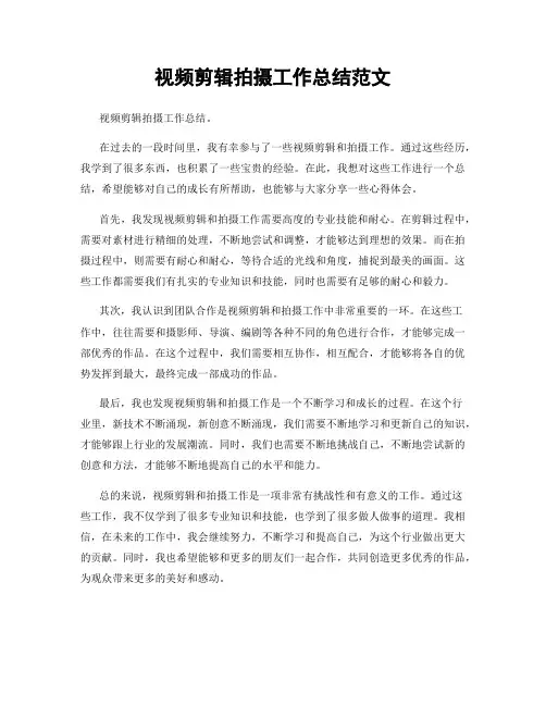 视频剪辑拍摄工作总结范文