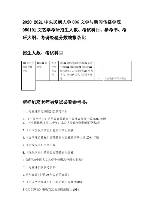 2020-2021中央民族大学文艺学考研招生人数、考试科目、参考书、考研大纲、考研经验分数线报录比