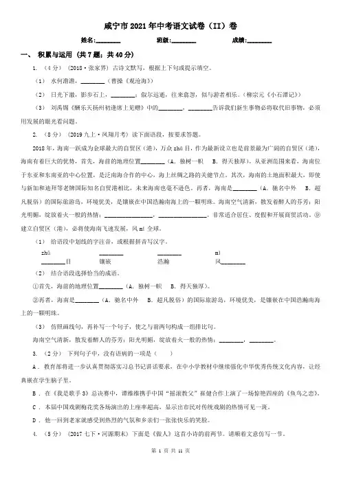 咸宁市2021年中考语文试卷(II)卷