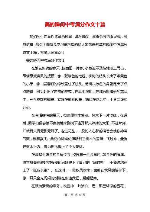 美的瞬间中考满分作文十篇