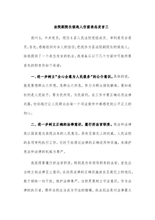 法院副院长候选人任前表态发言三