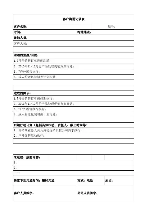 客户沟通记录表
