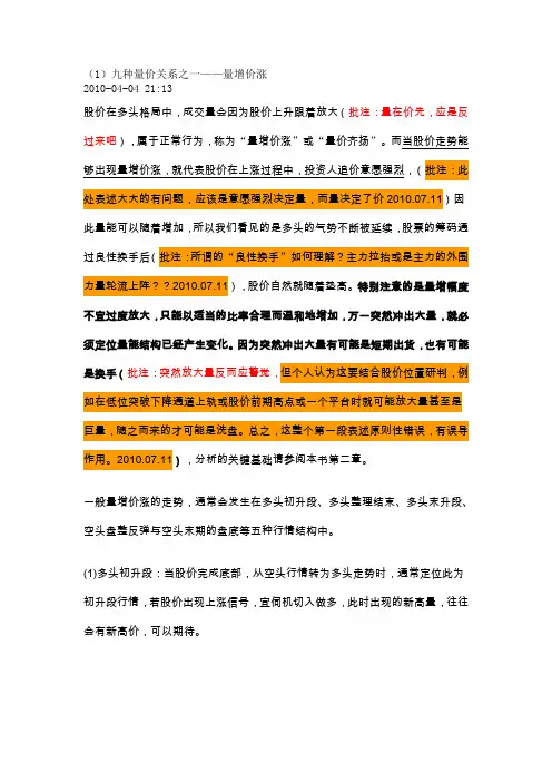 股票九种量价关系