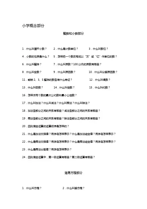 苏教版数学六年级下册：总复习提纲及复习题
