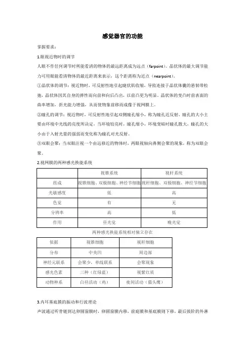感觉器官的功能-生理考试大纲