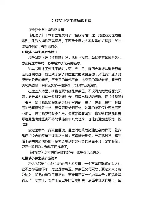 红楼梦小学生读后感5篇
