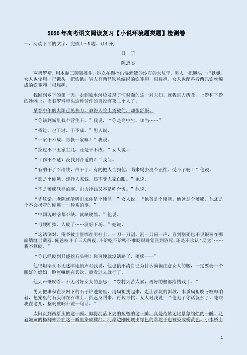 2020年高考语文阅读复习【小说环境题类题】检测卷附答案解析