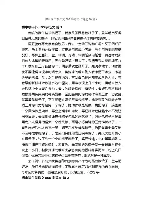 初中端午节作文800字范文（精选26篇）