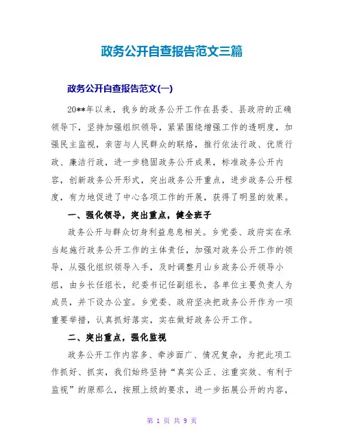 政务公开自查报告范文三篇