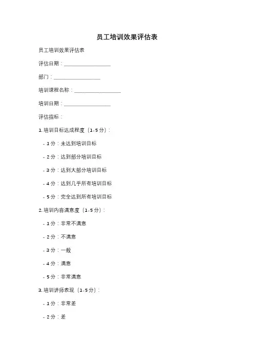 员工培训效果评估表