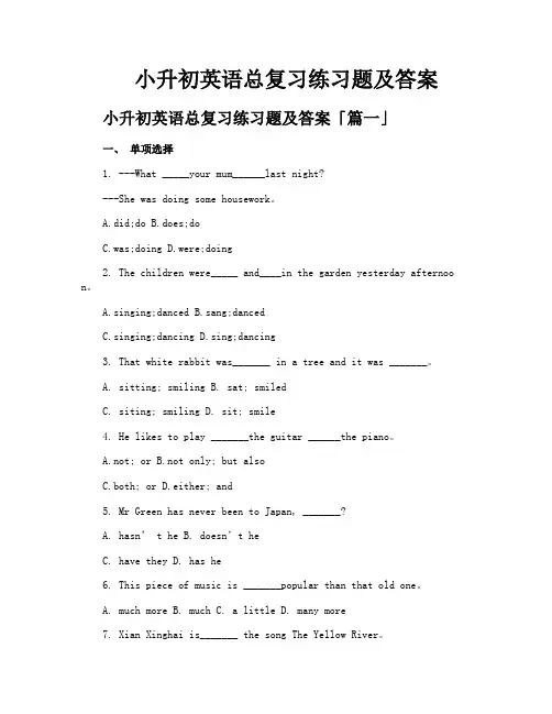小升初英语总复习练习题及答案